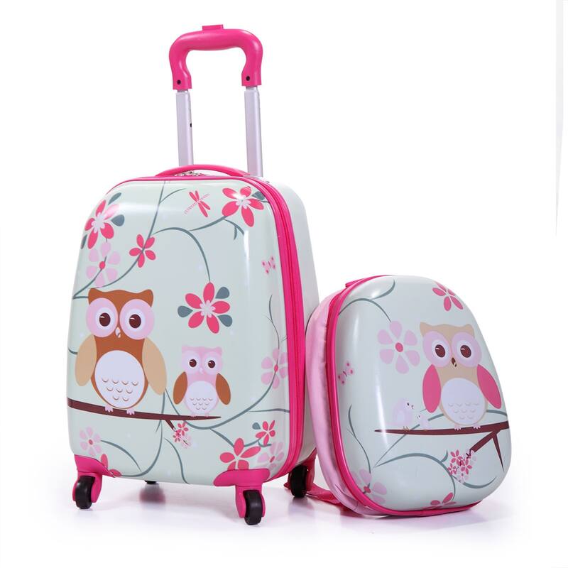 2 Pcs Kid Luggage Set 12" Backpack & 16" Carry on Suitcase w/ Pattern